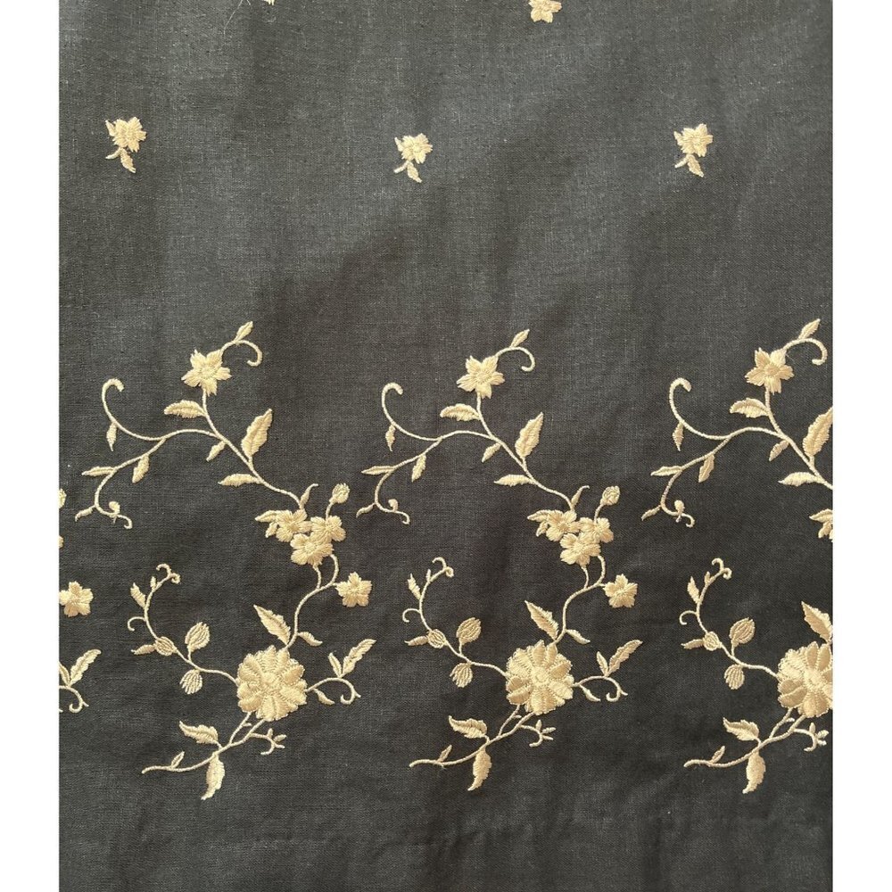 Vintage JACK MULQUEEN NY Women's Size 14 Black Linen Sheath Dress Tan Embroidery - Picture 6 of 8